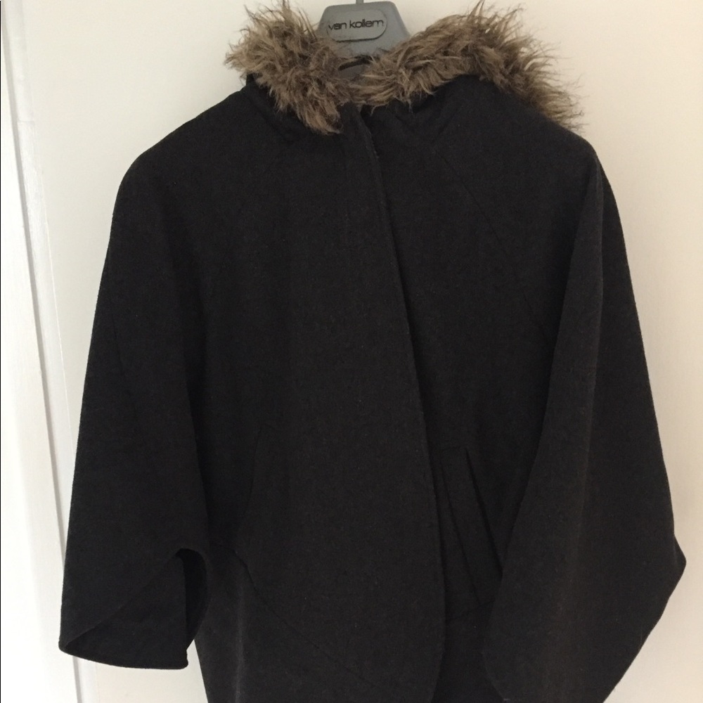 Wool cape coat - charcoal gray